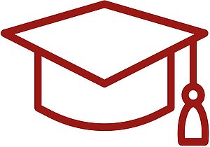 Rotes Piktogramm eines Doktorhuts mit Quaste